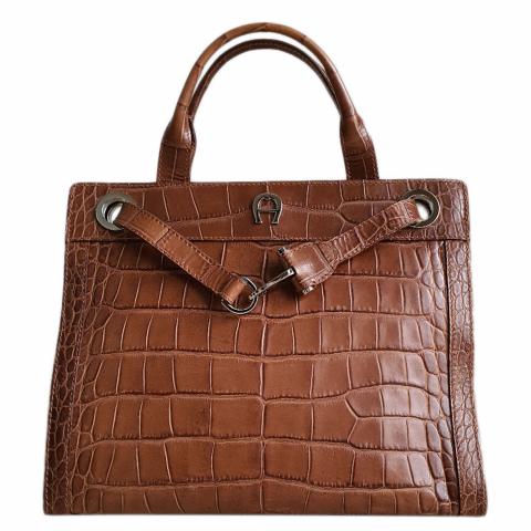 Sell Aigner Croco Embossed Top Handle Bag Brown HuntStreet